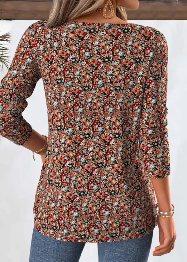 Multi Color Ditsy Floral Print Long Sleeve T Shirt