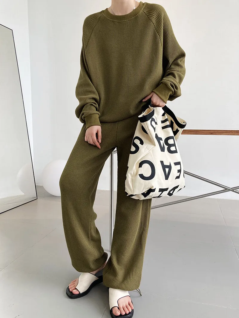 Waffle loose fashion casual sports suit