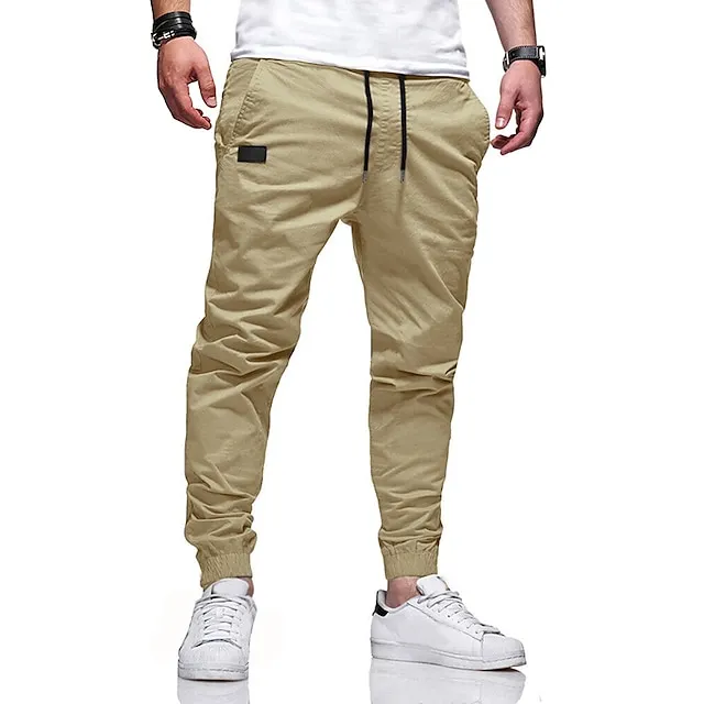 Men's Cargo Pants Cargo Trousers Joggers Trousers Casual Pants Drawstring Elastic Waist Elastic Cuff Plain Sports Outdoor Running Cotton Cotton Blend Streetwear Workout ArmyGreen Black