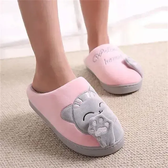 Women's Cute Cat Slippers with Plush Lining for Indoor Comfort - Welcome Home Design