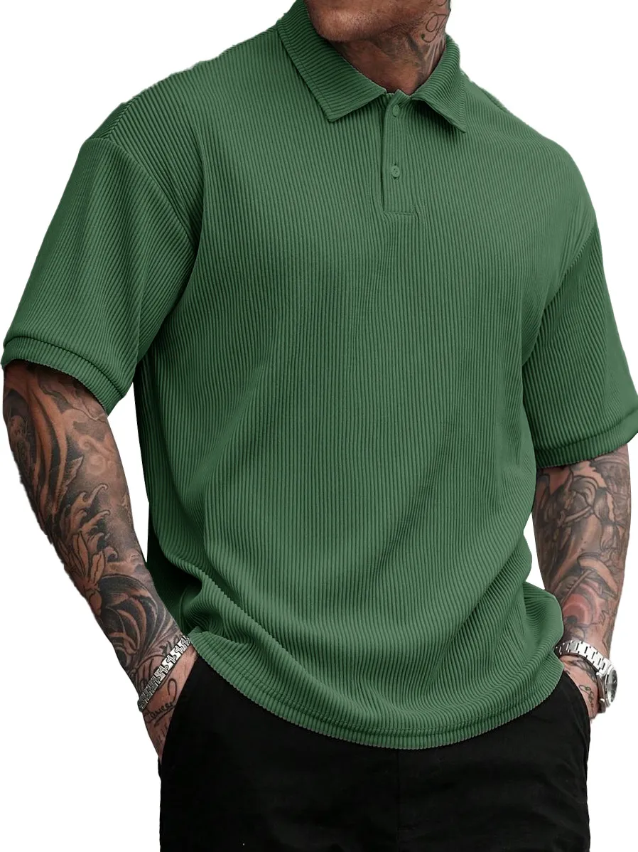 Men's Fashion Street Striped Lapel Short-sleeved Polo Shirt