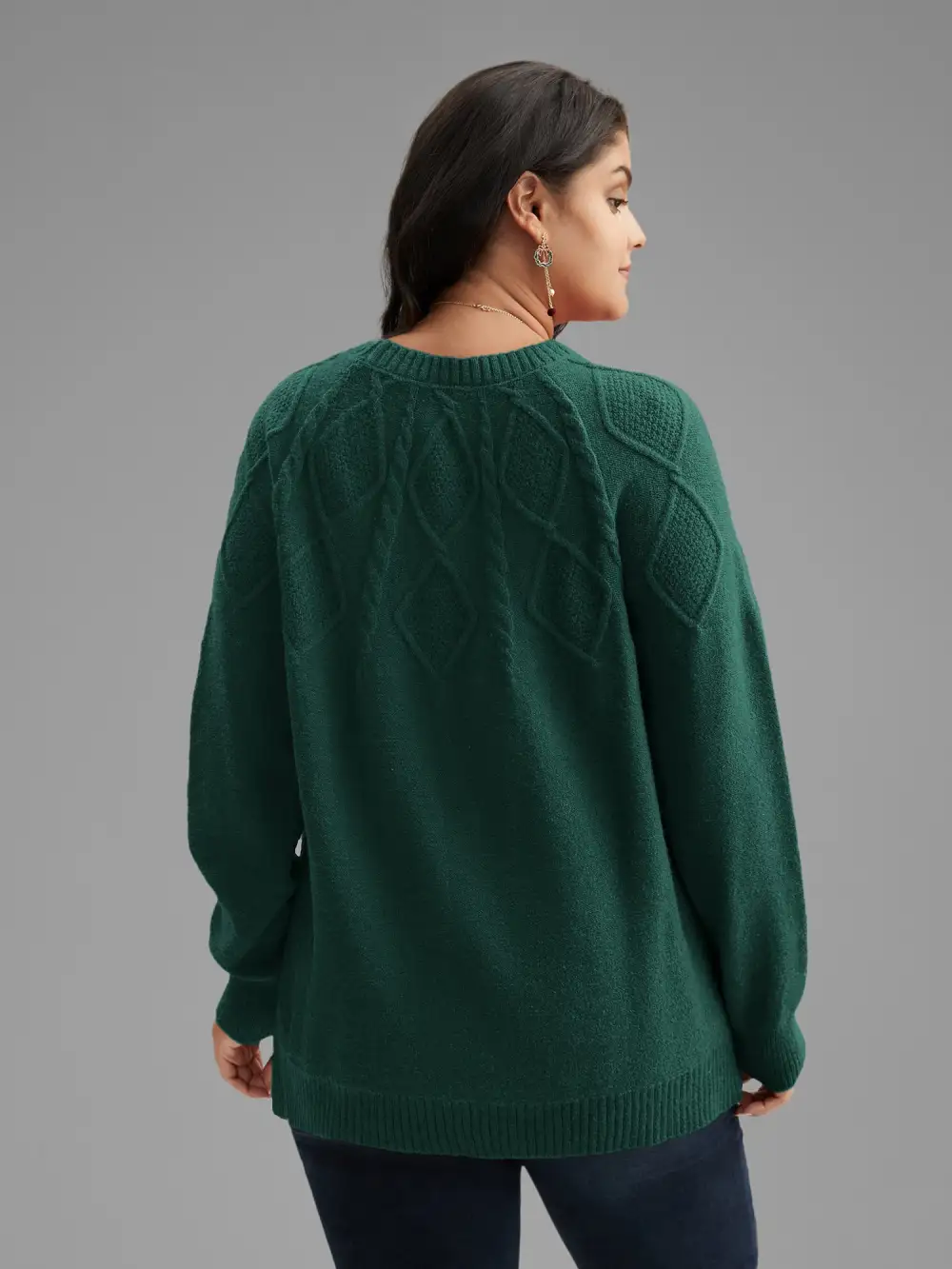 Cable Knit Bodice Crew-Neck Pullover