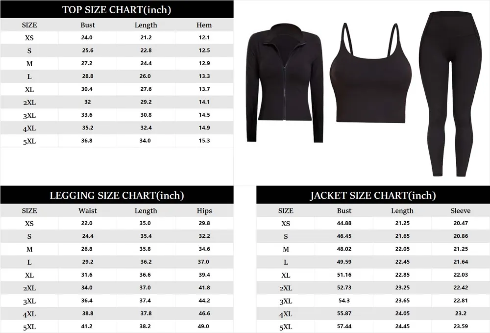 3 Piece Workout Set - Sports Bra+Leggings+Jacket