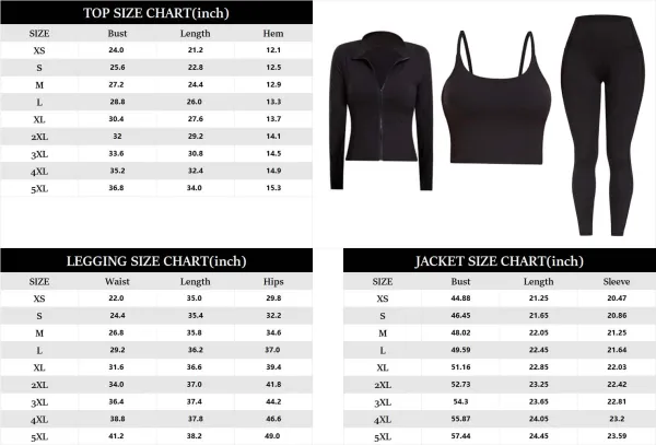 3 Piece Workout Set - Sports Bra+Leggings+Jacket