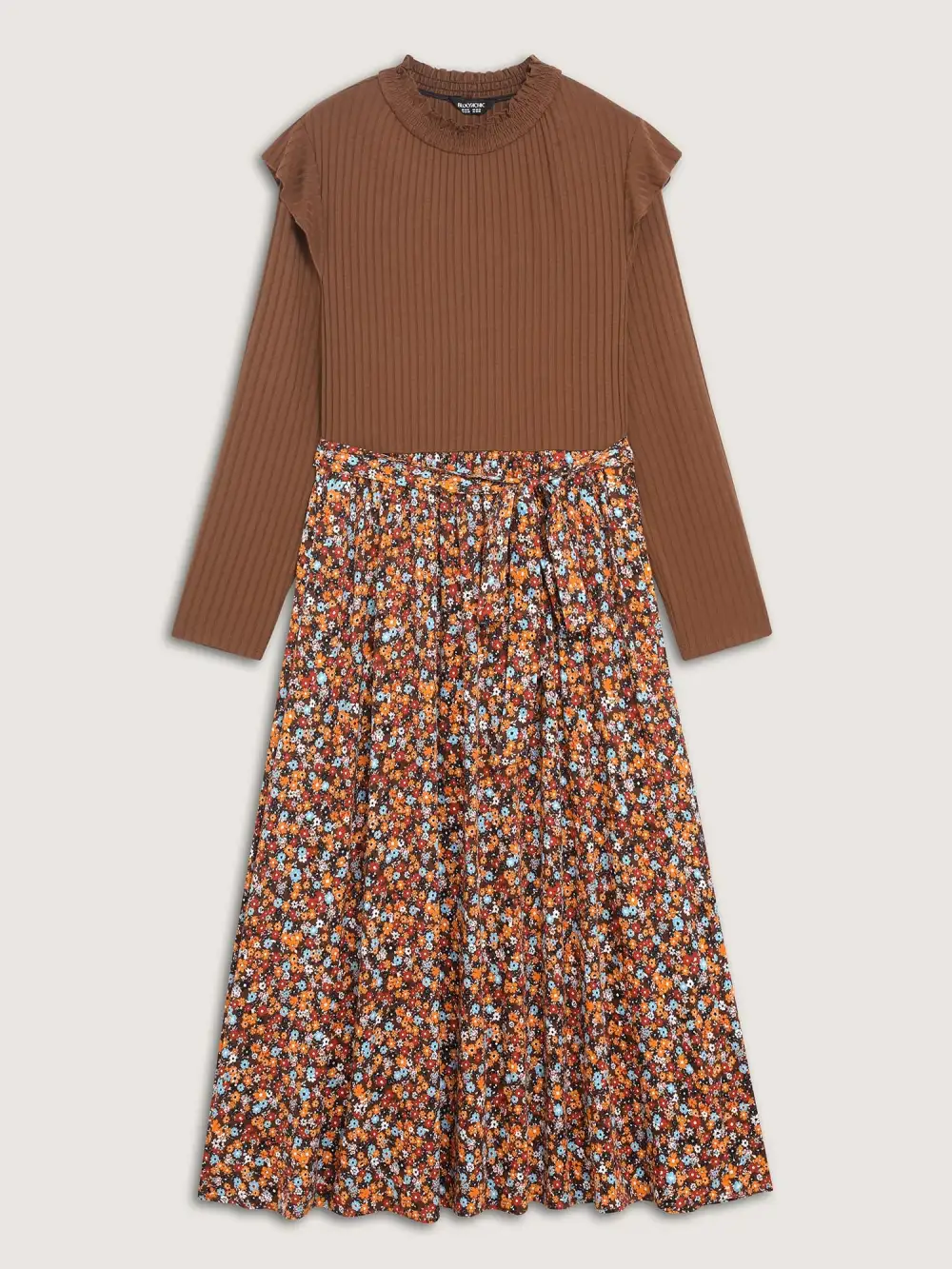 Floral Ruffled Pockets Mock Neck Maxi Dress