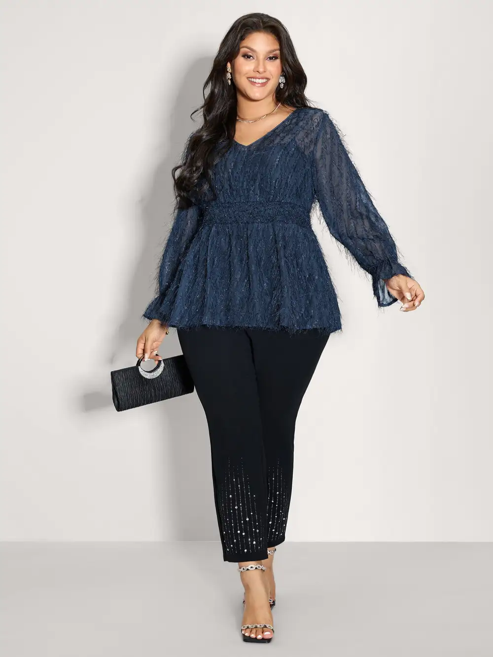 Textured Shirred Waist Sheer Blouse