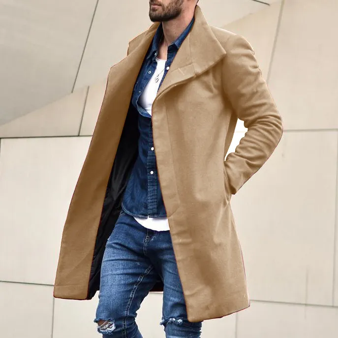 Casual Lapel Pure Color Single Breasted Overcoat