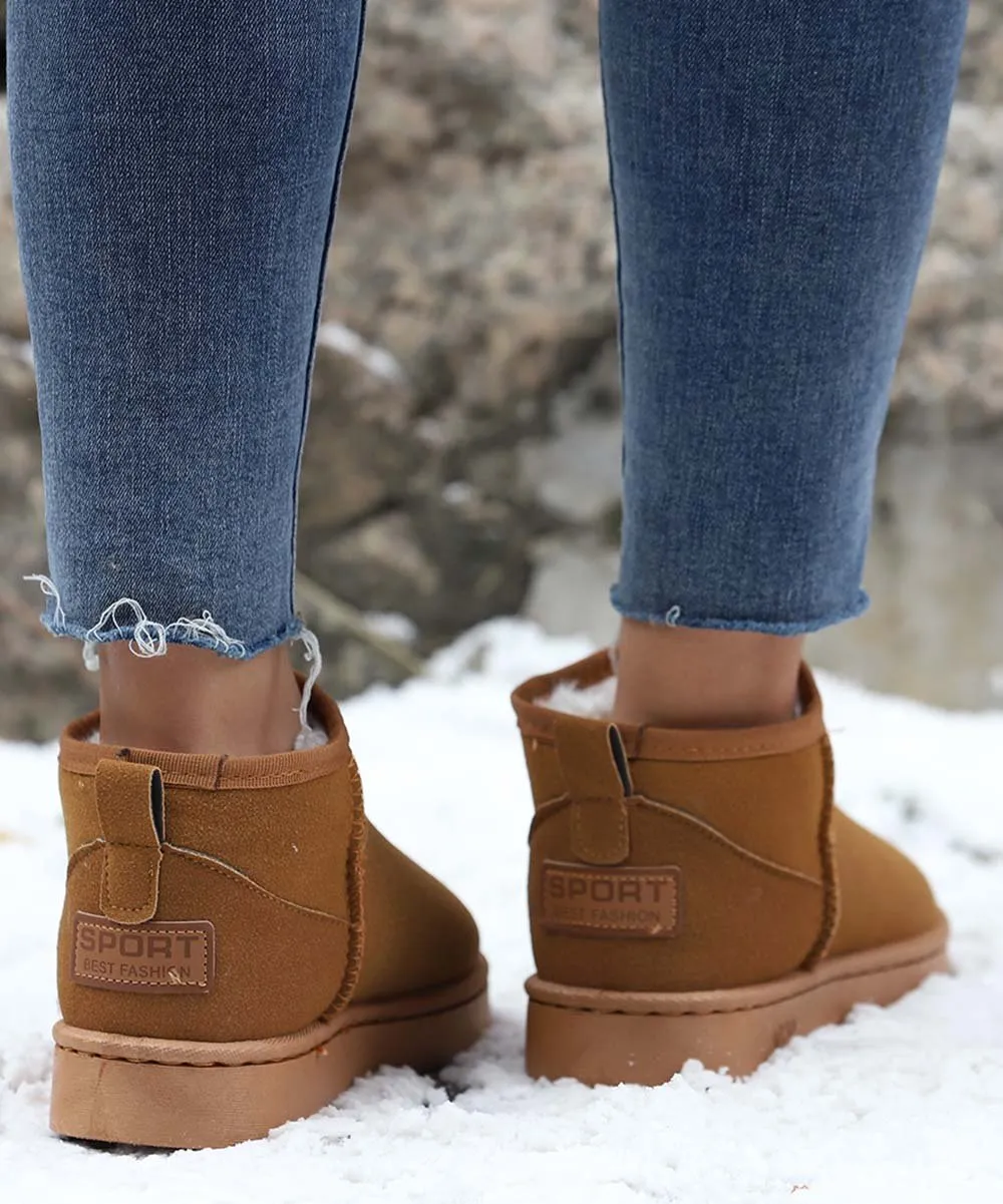 Brown Faux Fur-Lined Ankle Snow Boot - Women