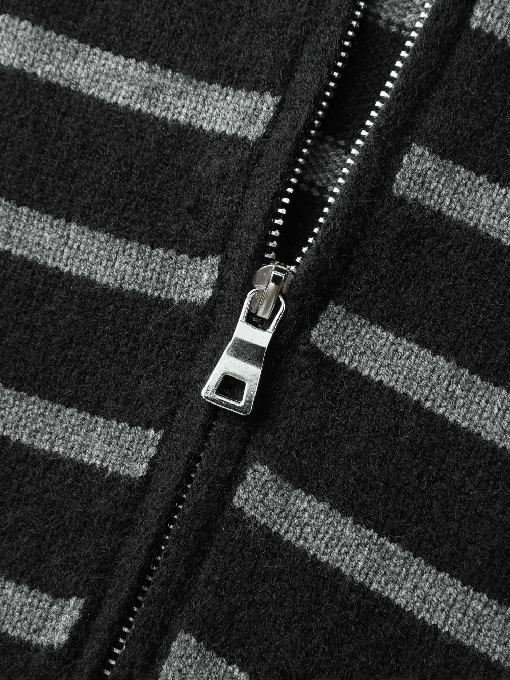 Supersoft Stripe Hooded Zipper Pockets Knit Cardigan