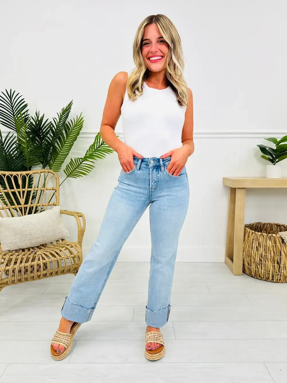 Feeling Brand New Slim Wide Leg Tummy Control Jeans