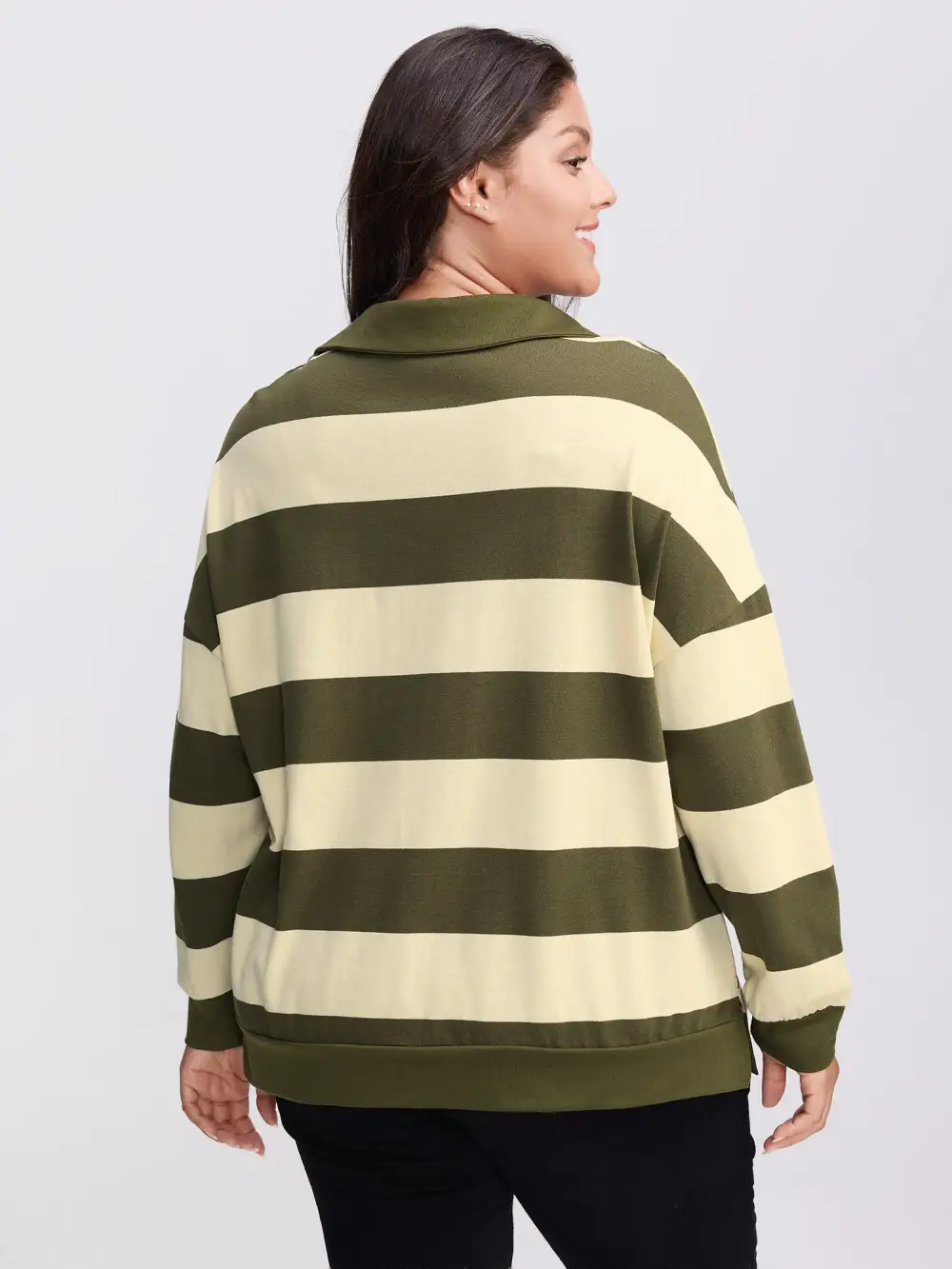 Pure Cotton Stripe Polo Collar Sweatshirt