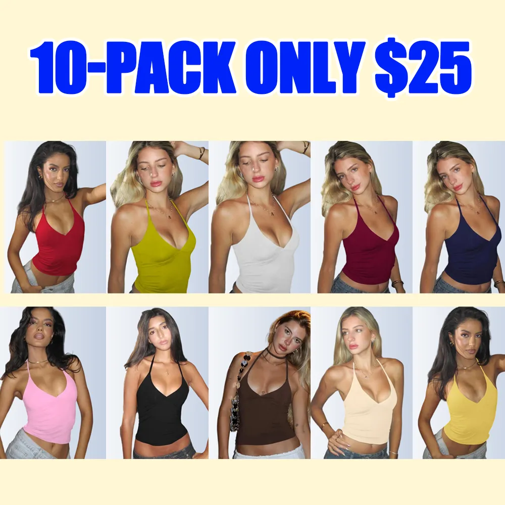 Women's Halter Neck Backless Sleeveless Top – Casual Summer Beachwear