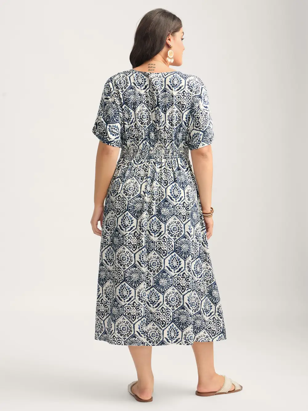 Boho Geometric Print Split Midi Dress