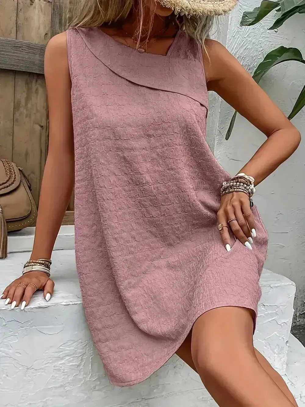 Women Short Dress Plain Asymmetrical Sleeveless Comfy Casual Dress
