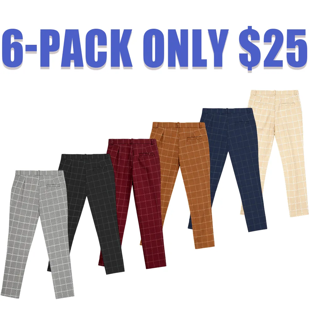 Men's Plaid Button-Fly Slim Trousers (Pocket Design) - Work/Daily, All Seasons