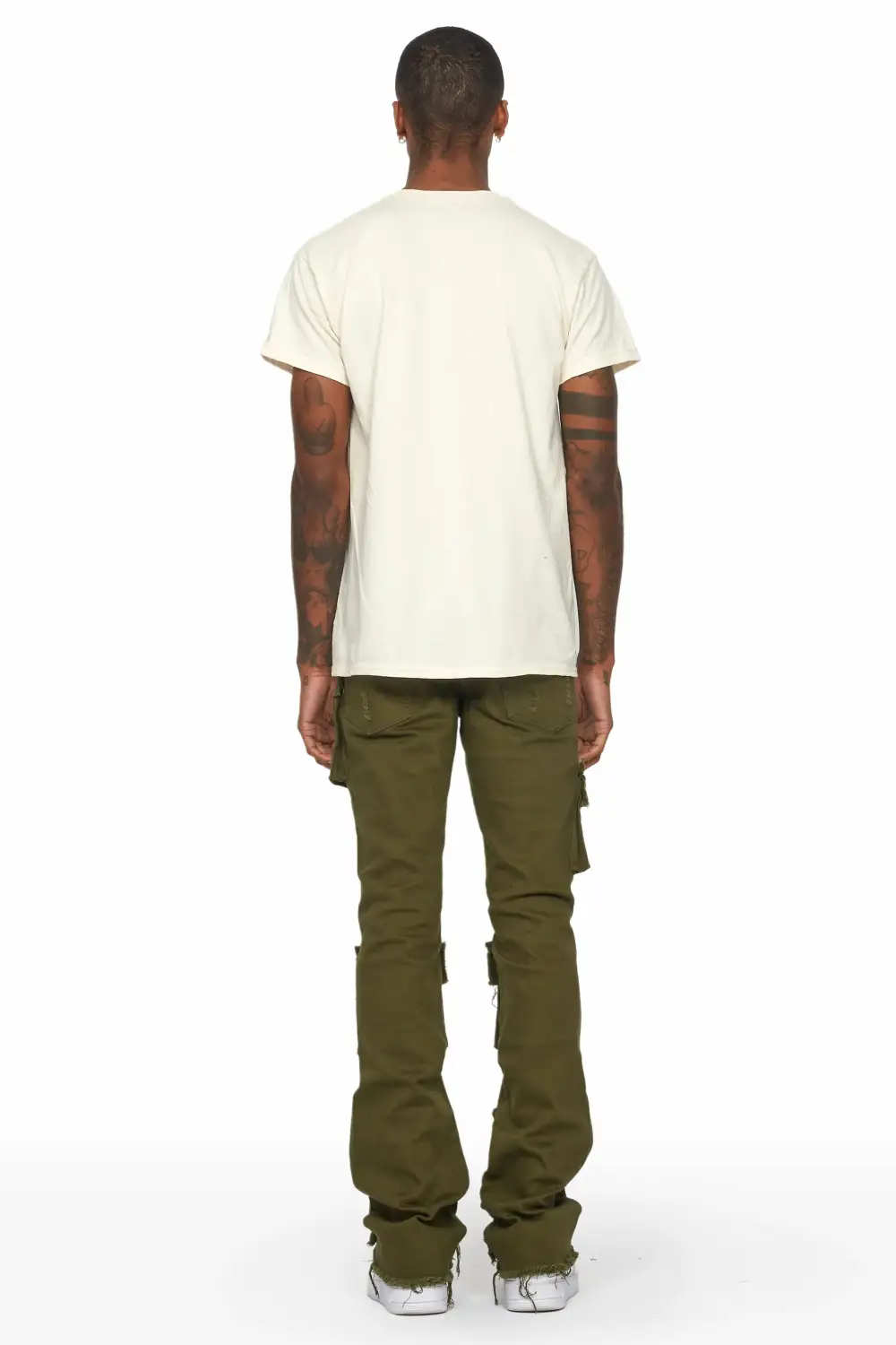 Zander Green Stacked Flare Cargo Jean