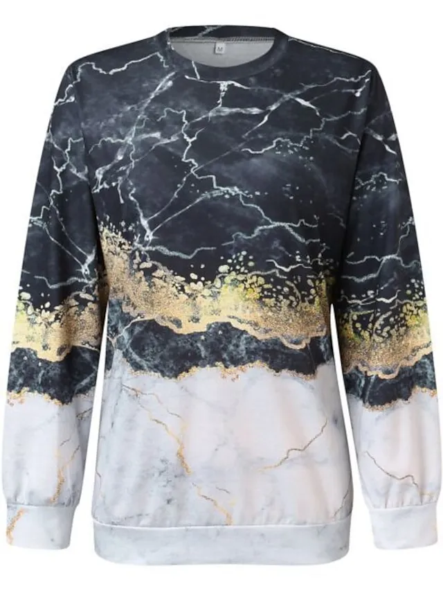 Women's Sweatshirt Pullover Sports Basic Black Blue Green Graphic Abstract Street Casual Round Neck Long Sleeve Top Micro-elastic Fall & Winter