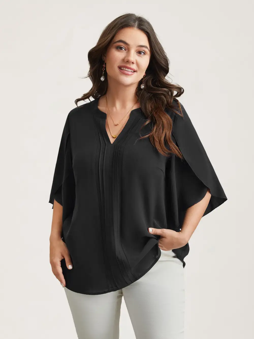 Petal Sleeve Toothpick Pleats Shirt