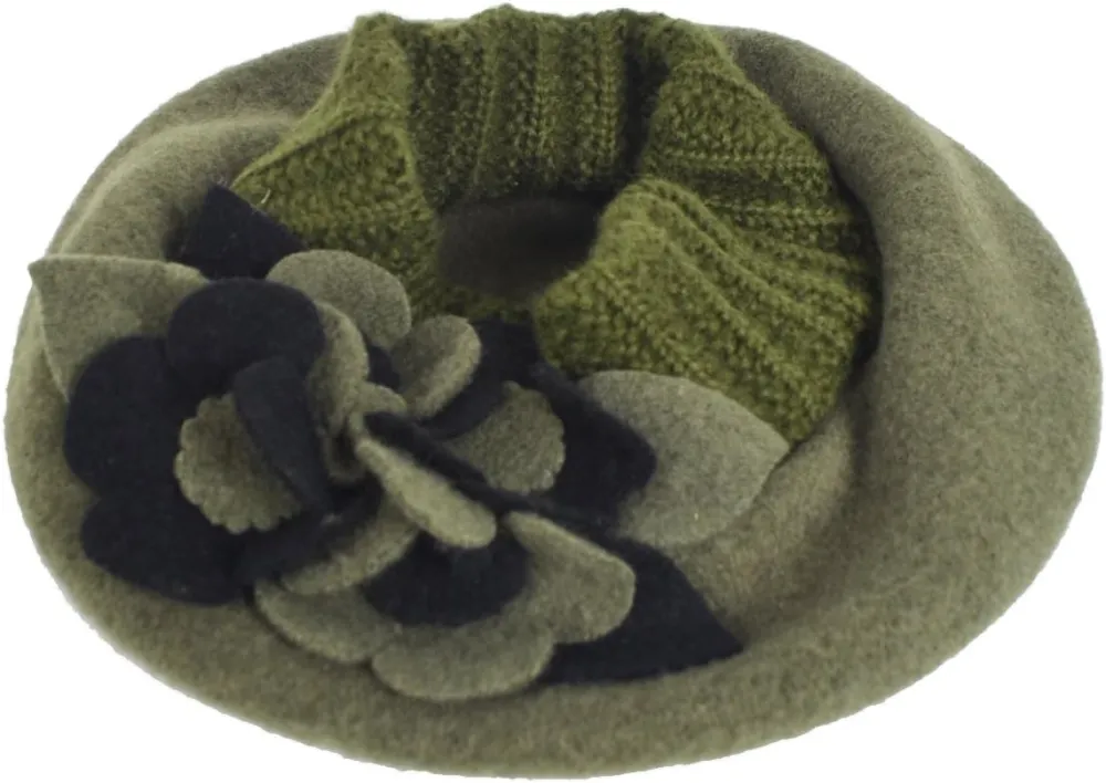 Lady French Beret 100% Wool Beret Floral Dress Beanie Winter Hat