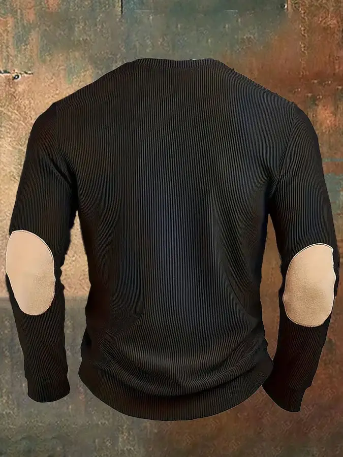 Men's Casual Waffle Colorblock Long Sleeve Henley