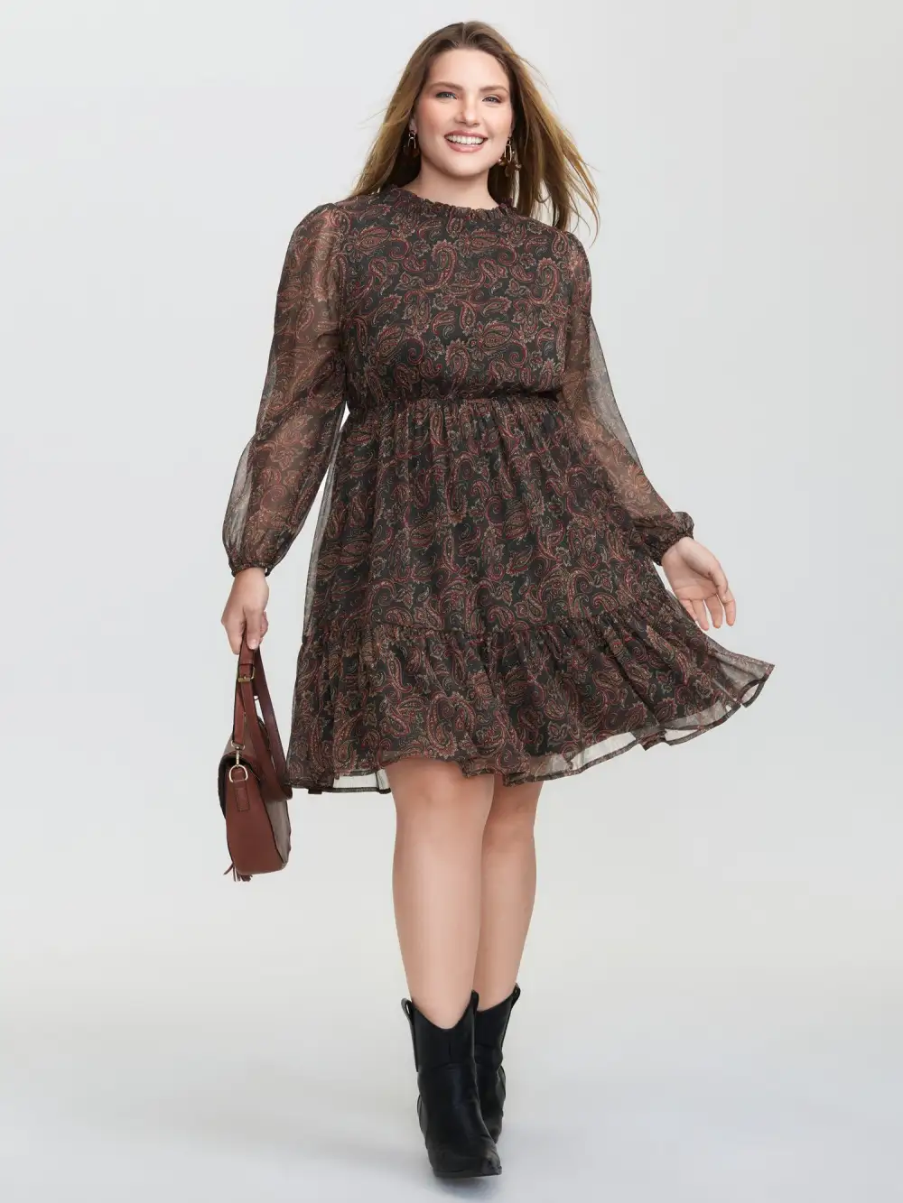 Paisley Print Sheer Flowy Mini Dress