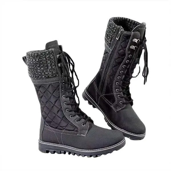 Women's Mid-Calf Flat Heel Front Lace Round Toe Snow Boots 50045498C