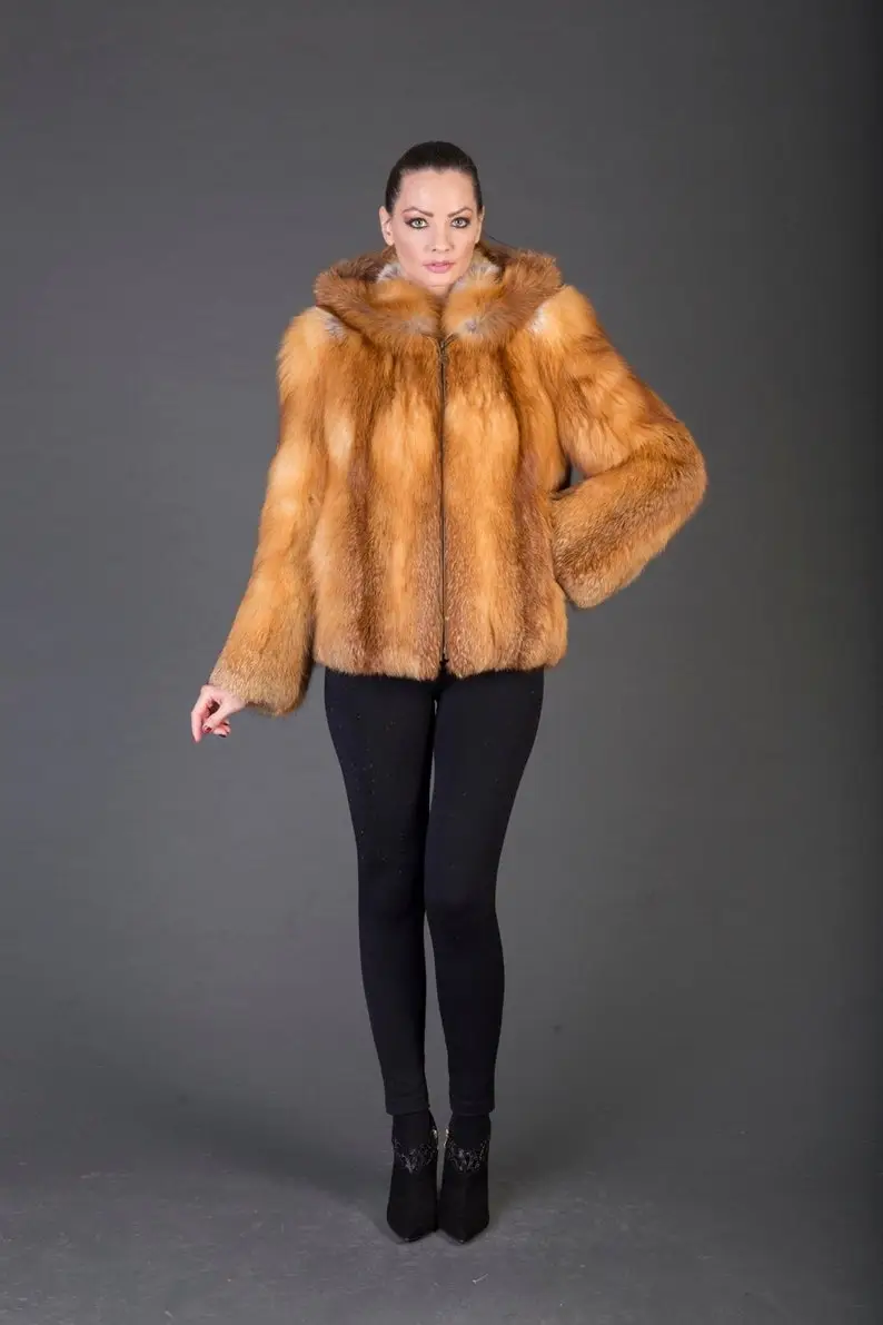Red Fox Fur waist Length Jacket