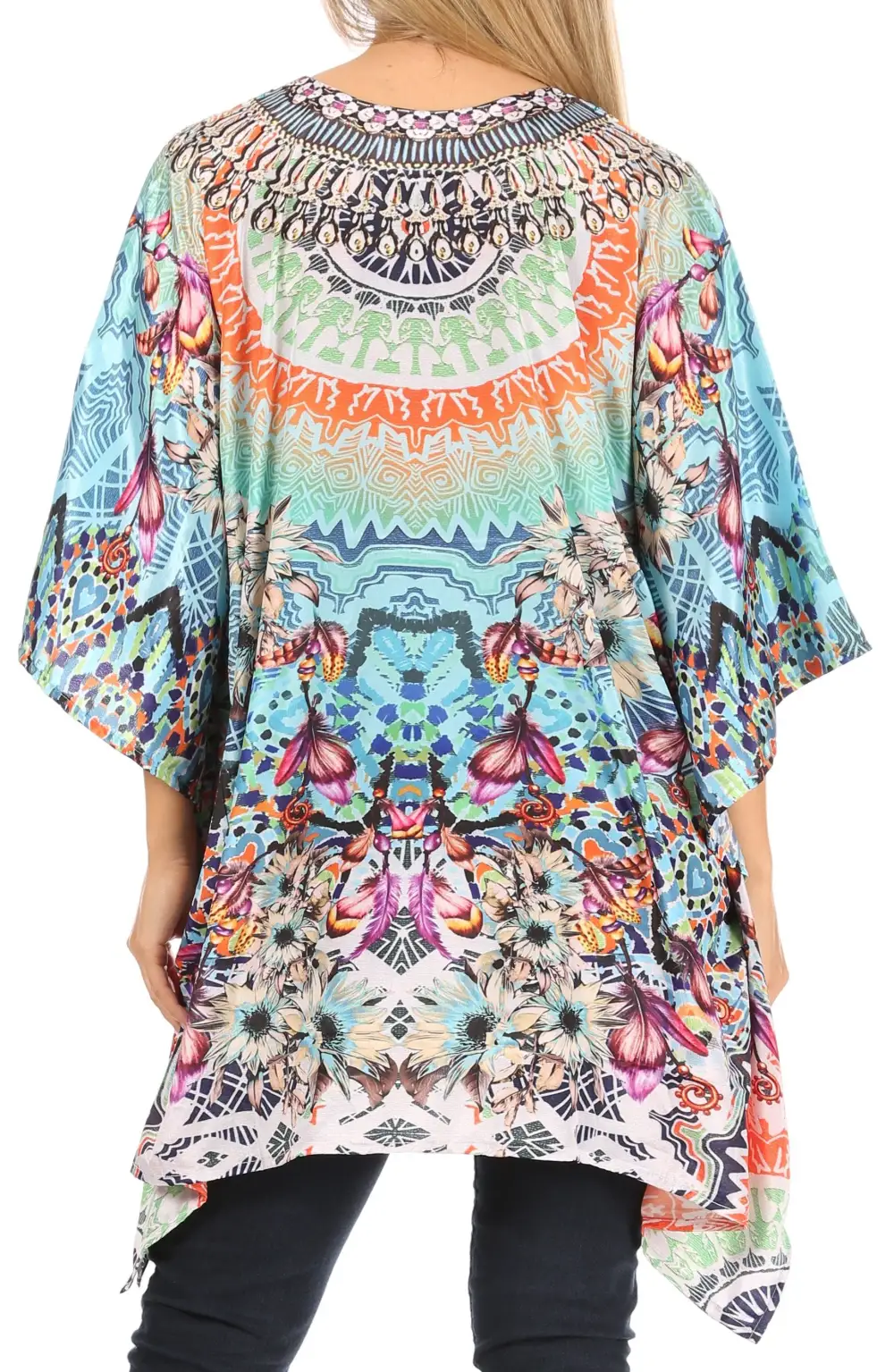 Women's Caftan Poncho Cover up V neck Top Lace up With Rhinestone
