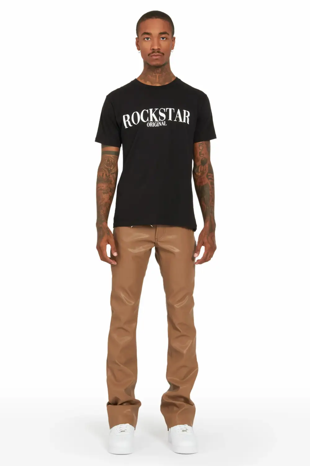 Ricky Beige Faux Leather Stacked Jean