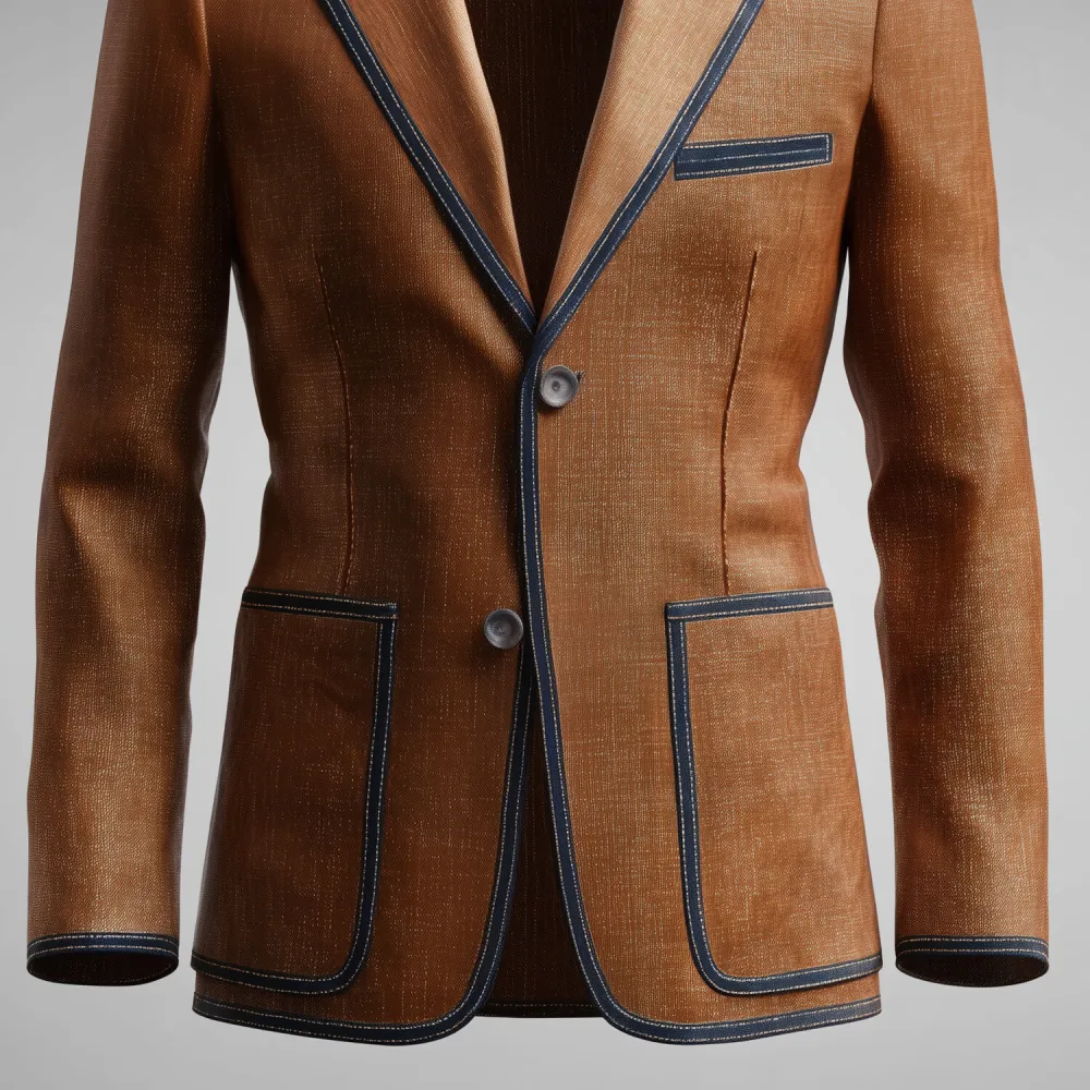 Men's Business Notch Lapel Long Sleeve Two Button Pocket Navy Blue Trim Blazer