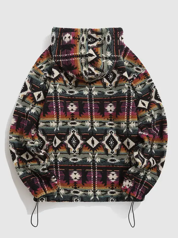 Men's Ethnic Style Versatile Brushed Hooded Sweatshirt Jacket