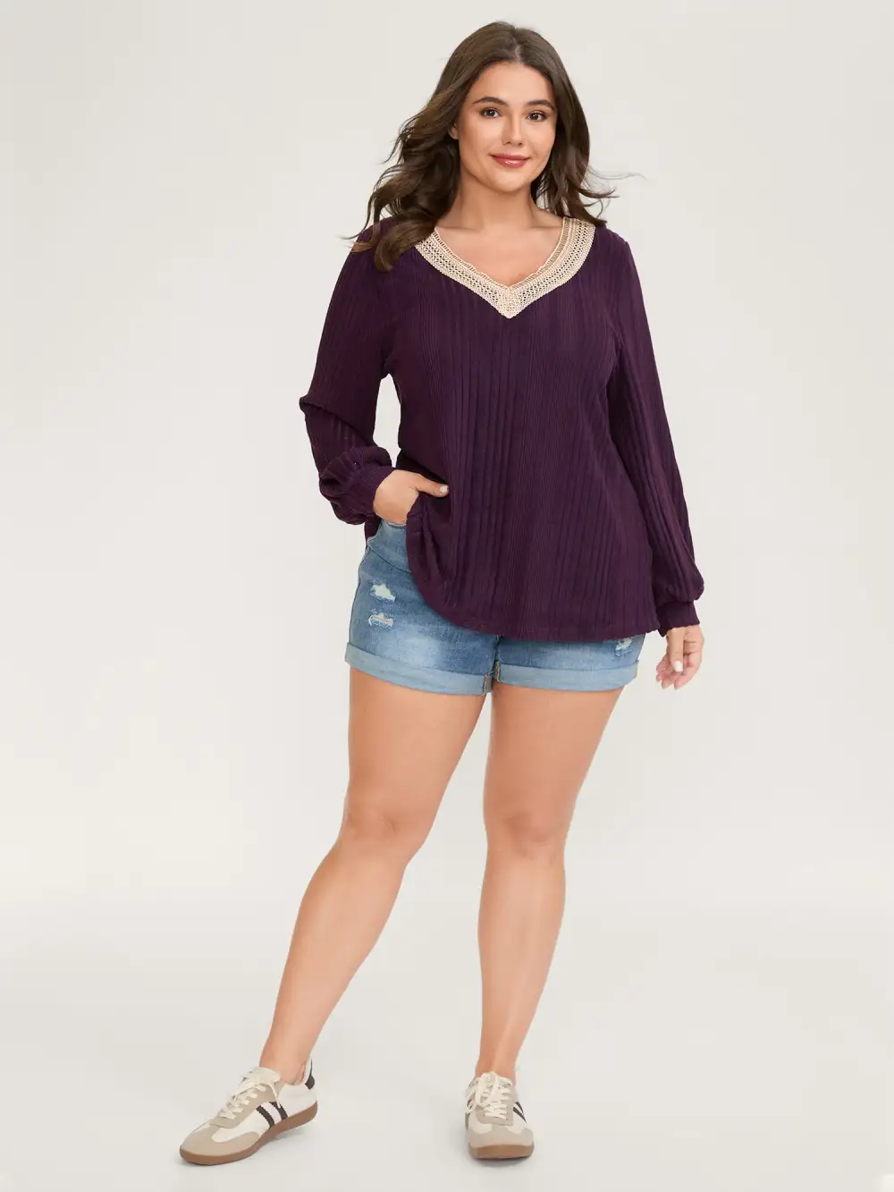 Textured Contrast Neckline Solid T-Shirt