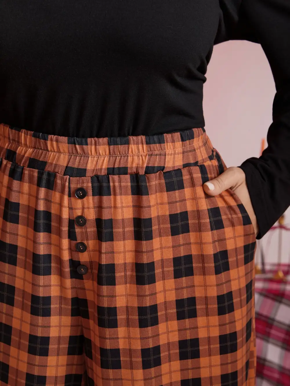 Checkered Print Wide-Leg Lounge Bottoms