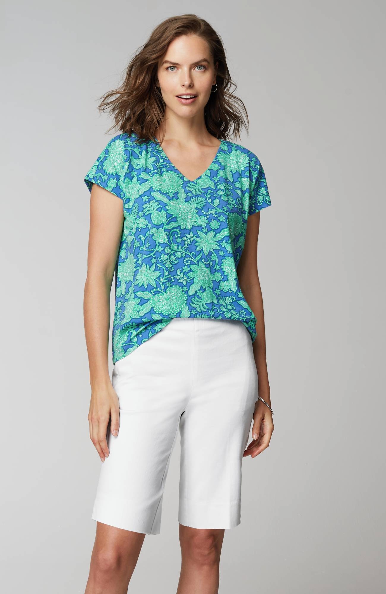 Slit-Hem Pull-On Bermuda Shorts