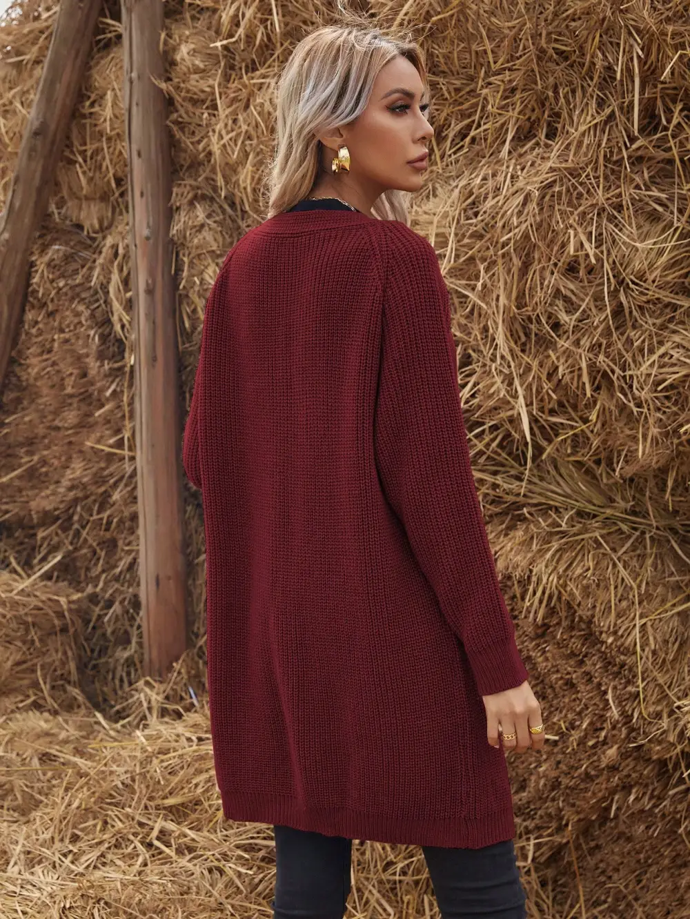 Solid Raglan Sleeve Open Front Cardigan