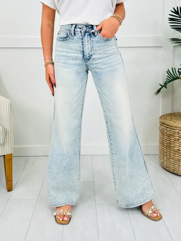 Judy Blue Turn Back Time Retro Style Wide Leg Tummy Control Jeans