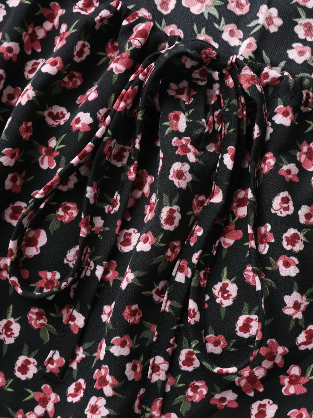 Floral Adjustable Drawstring Neck Shirred Blouse