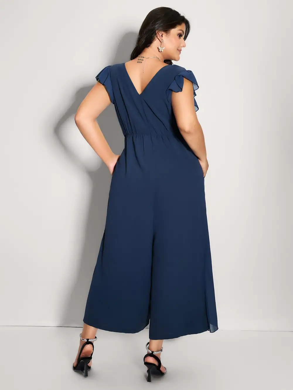 Chiffon Flutter Sleeve Tummy-Friendly Jumpsuit