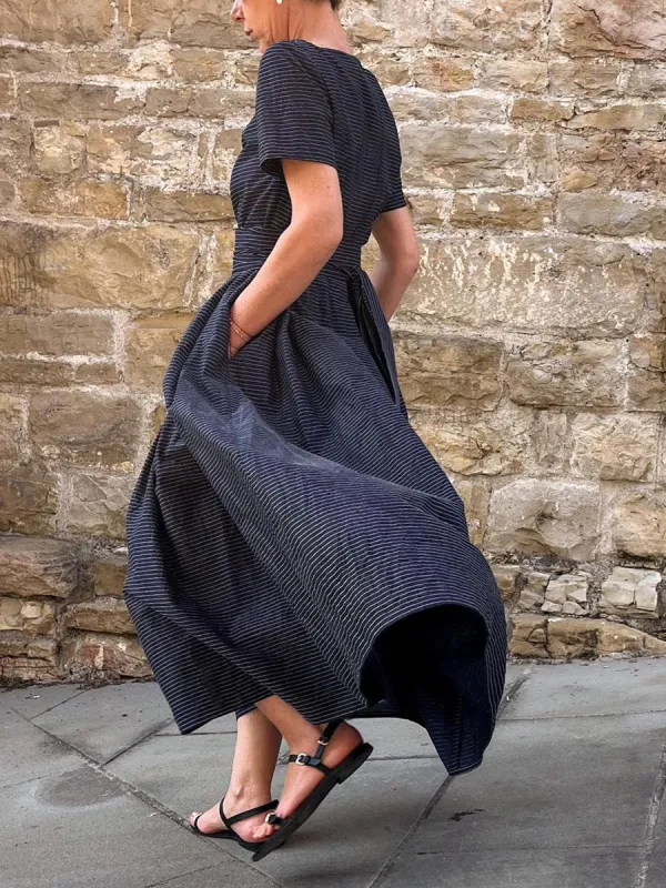 Relaxed Striped Tie Waist Maxi Dress