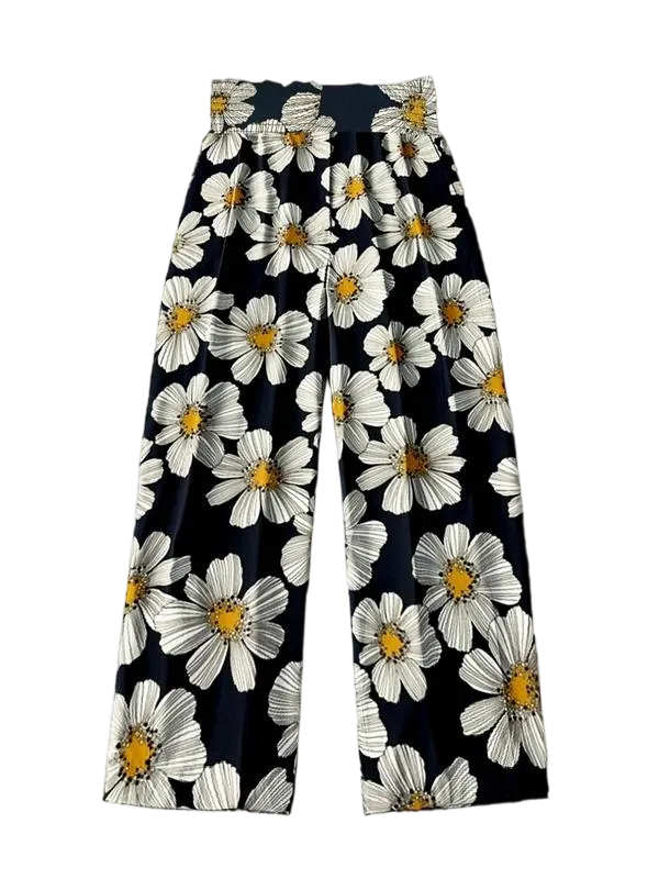 Women's Floral Tie-Waist Wide Leg Pants – Comfy & Casual for All Seasons