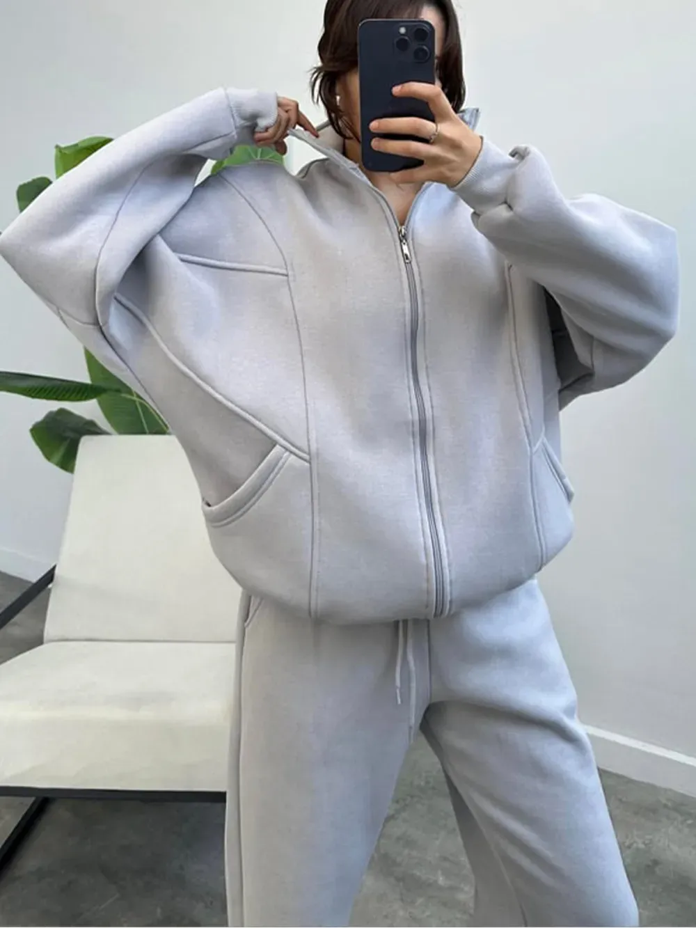 Women's 2 Piece Sets Zipper Outfits Casual Long Sleeve  Sweatsuits Sets