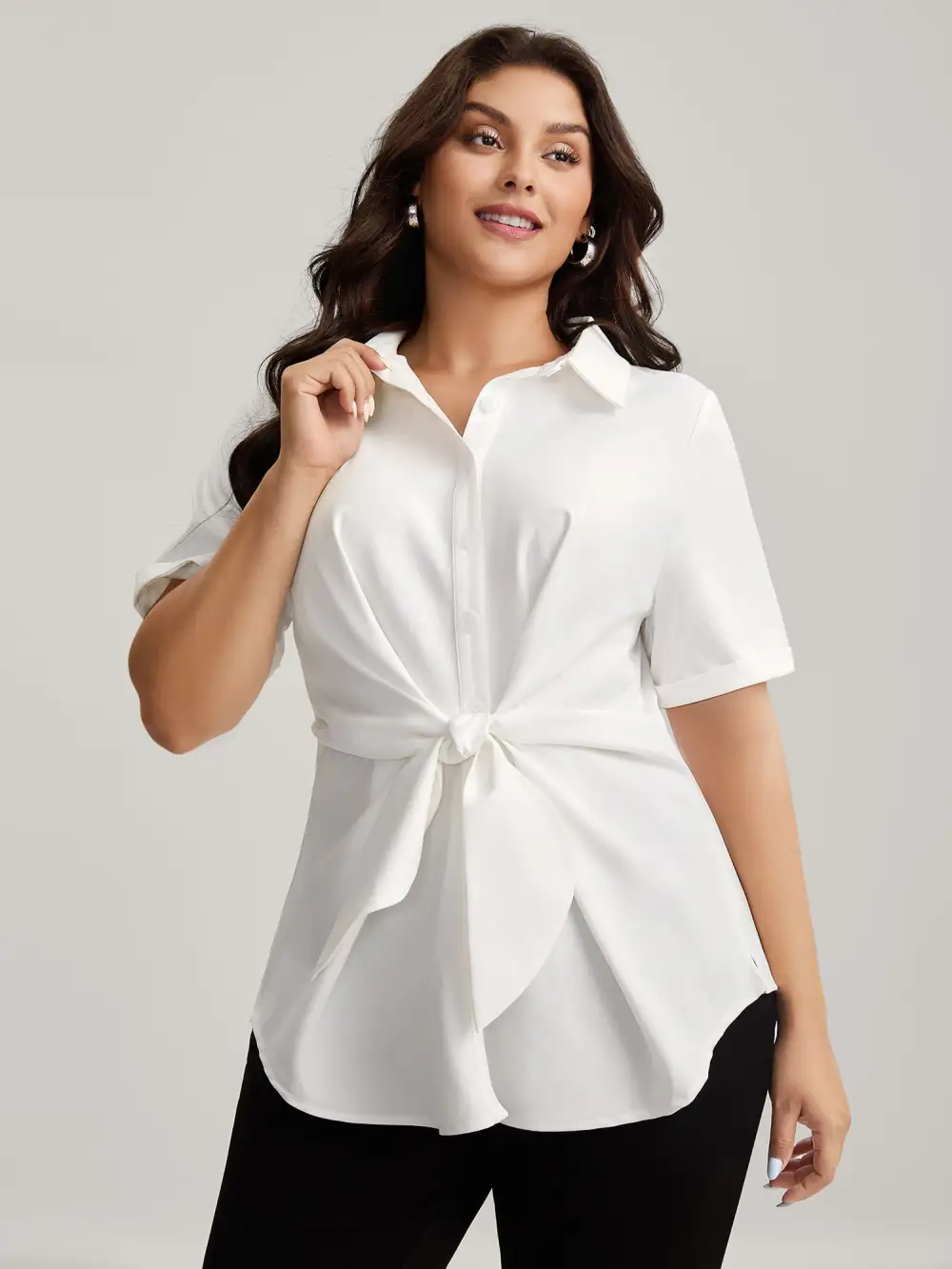 Knotted Front Asymmetrical Hem Blouse