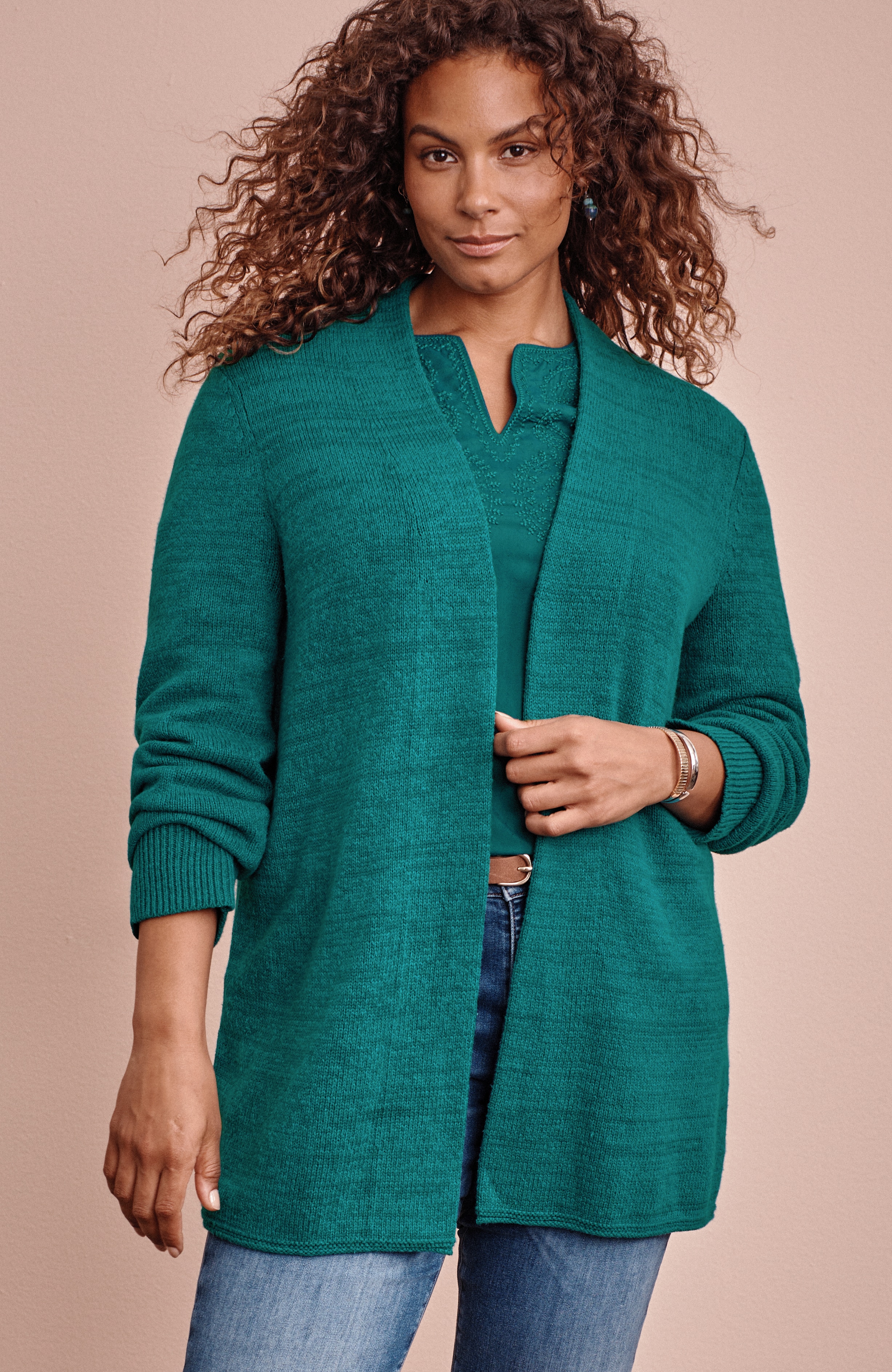 Open-Front Shawl-Collar Cardi