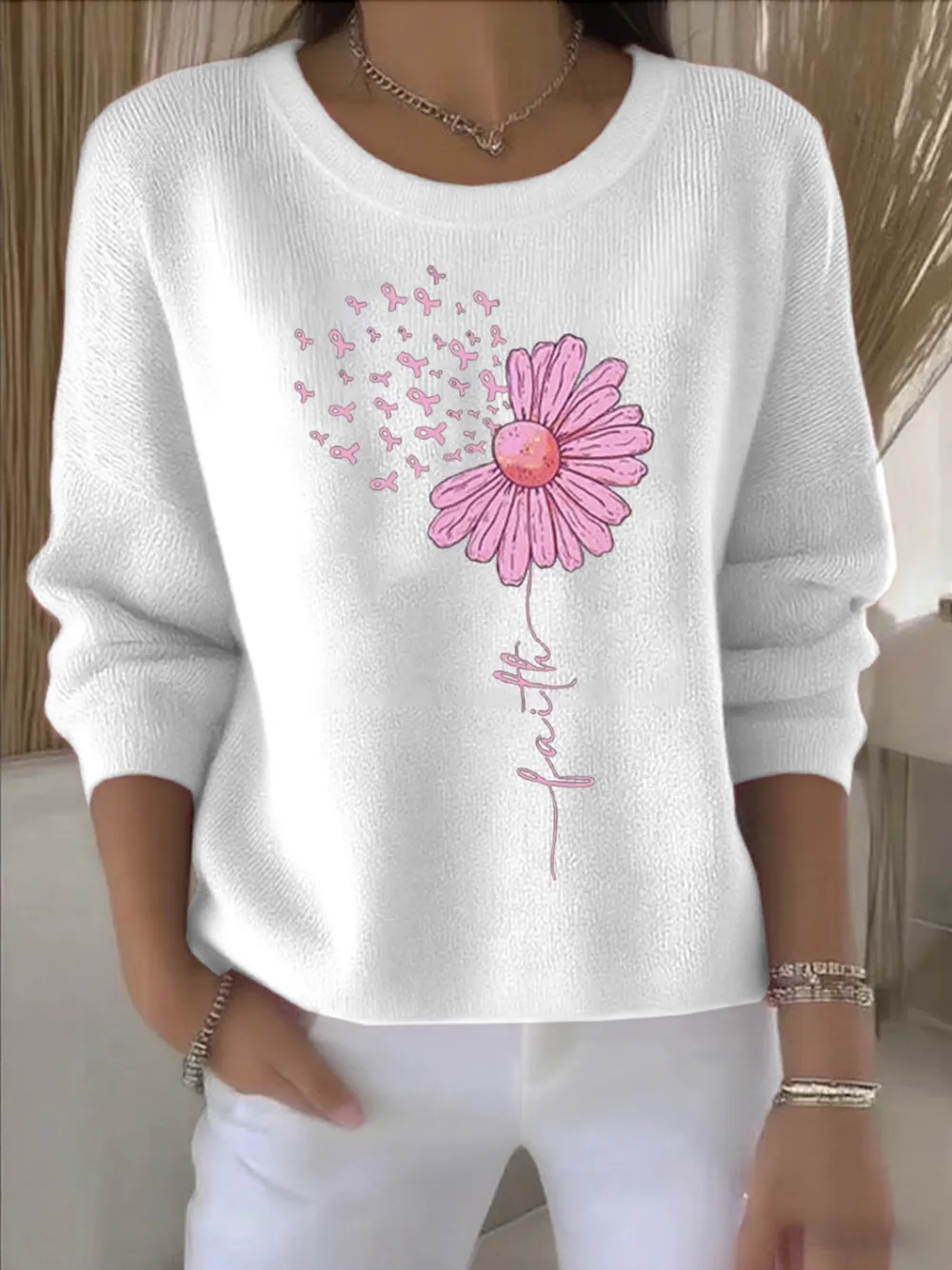 Vintage Regular Fit Floral Crew Neck Sweater