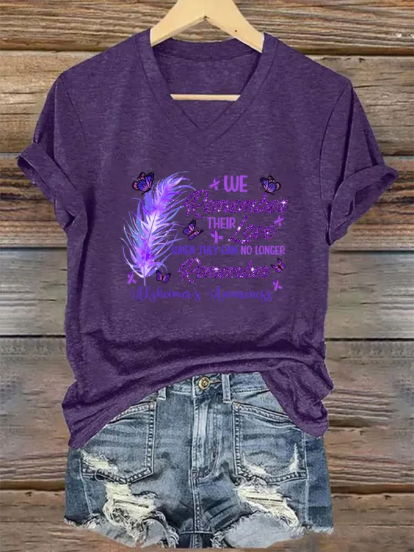 We remember their love when they can no longer remember.Women's Alzheimer's Awareness V-Neck T-Shirt