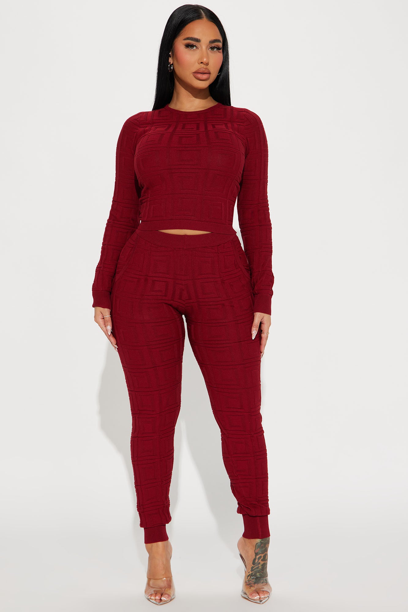 Never Complaining Sweater Legging Set - Burgundy