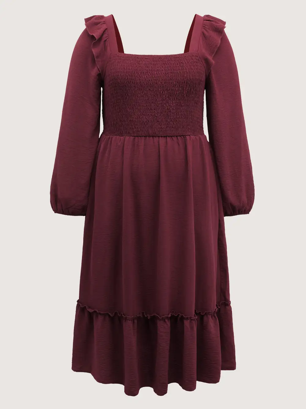 Shirred Bodice Ruffled Tiered Maxi Dress