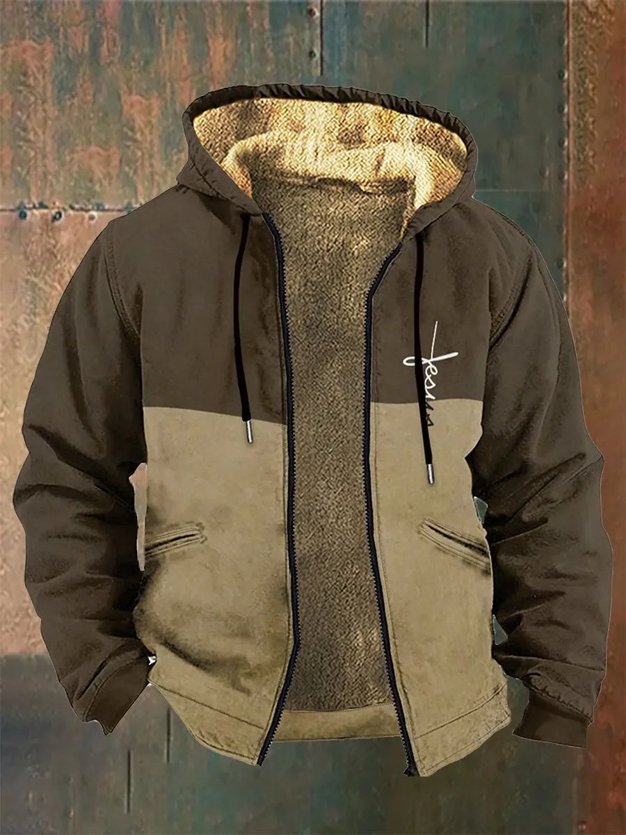Men's Retro Western Plus Fleece Hooded Sweatshirt