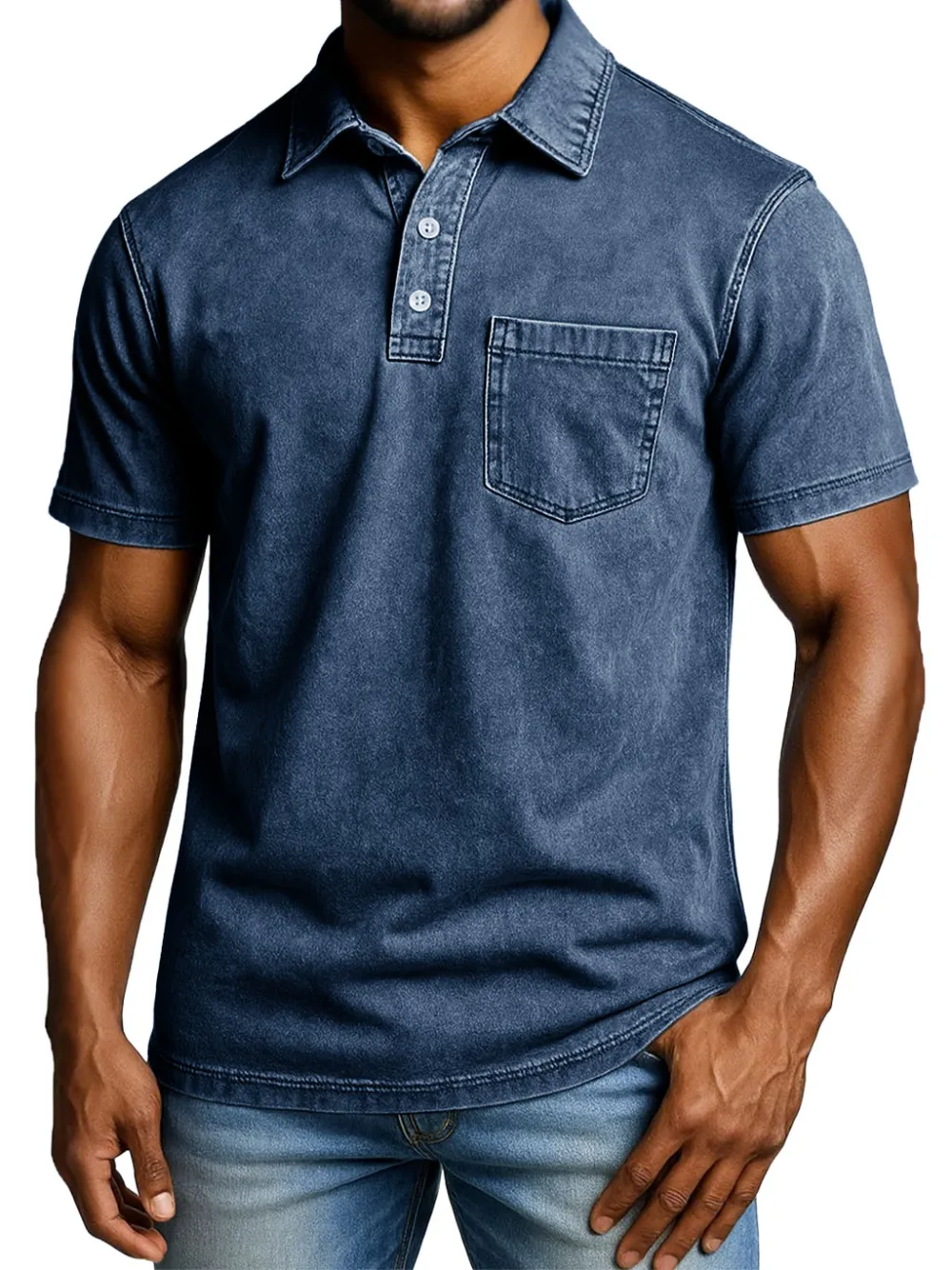 Men's Fashion Outdoor Retro Distressed Short-sleeved Pocket Polo Shirt 