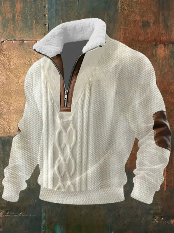 Men's Cable Textured Print Casual Sweatshirt